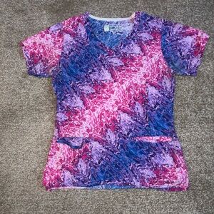 Pink Blue and Purple Fitted Women’s Scrubs Top size Small